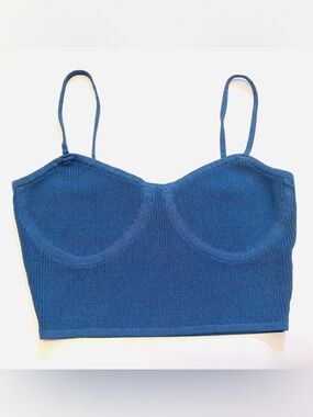 Signature Teal-Blue Ribbed Knit Bralette